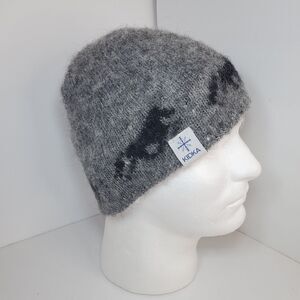 Kidka Fakur Iceland 100% wool beanie cap hat OSFM horse pattern gray Winter